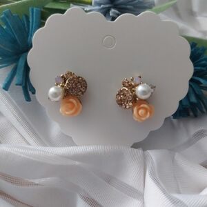 Charming Peach Rose and Pearl Earrings